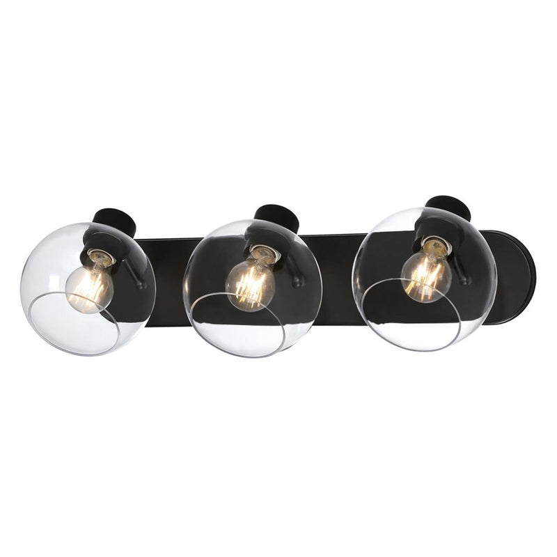 Westinghouse Hyson 3-Light Vanity Light | Transitional Matte Black and Clear Glass | Bathroom Vanity | 24 in W | Model 6127900
