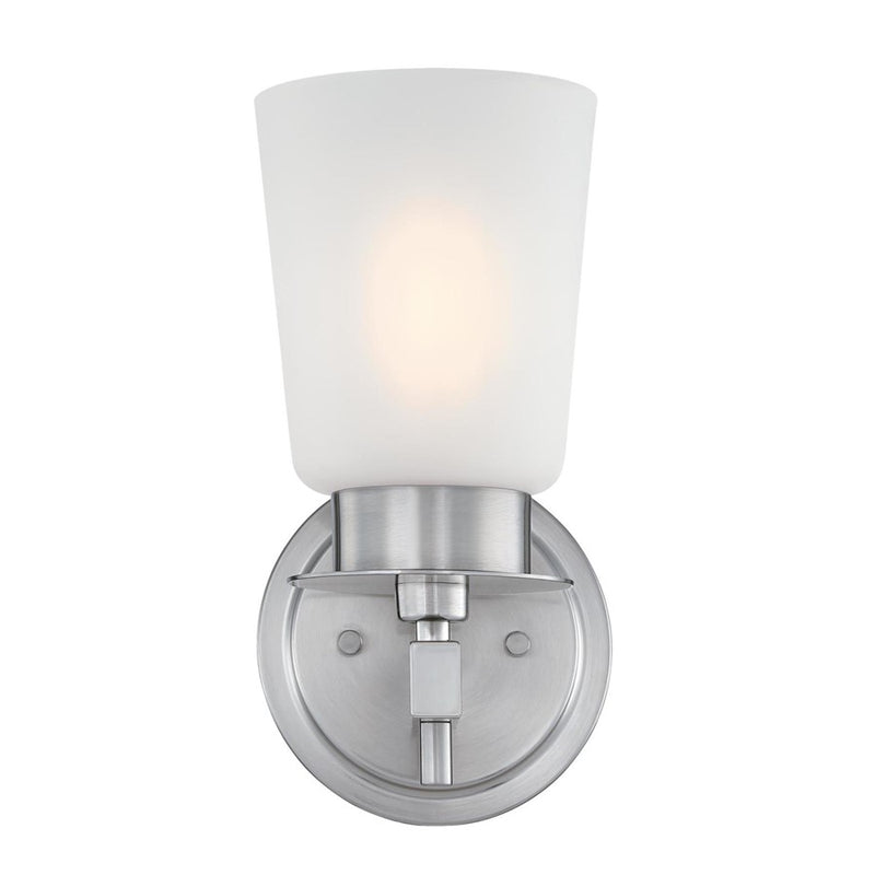 Westinghouse Reynaldo 1-Light Wall Sconce | Transitional Brushed Nickel and Frosted Glass | Bathroom & Hallway Accent | Model 6128900
