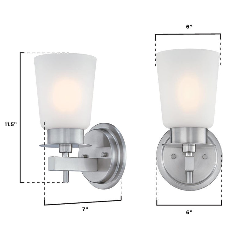Westinghouse Reynaldo 1-Light Wall Sconce | Transitional Brushed Nickel and Frosted Glass | Bathroom & Hallway Accent | Model 6128900