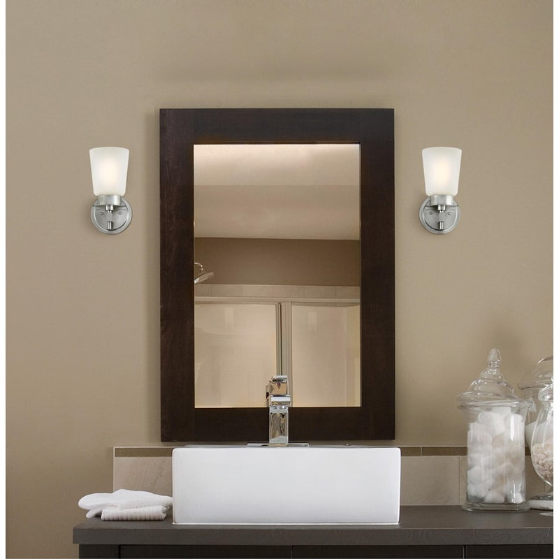 Westinghouse Reynaldo 1-Light Wall Sconce | Transitional Brushed Nickel and Frosted Glass | Bathroom & Hallway Accent | Model 6128900