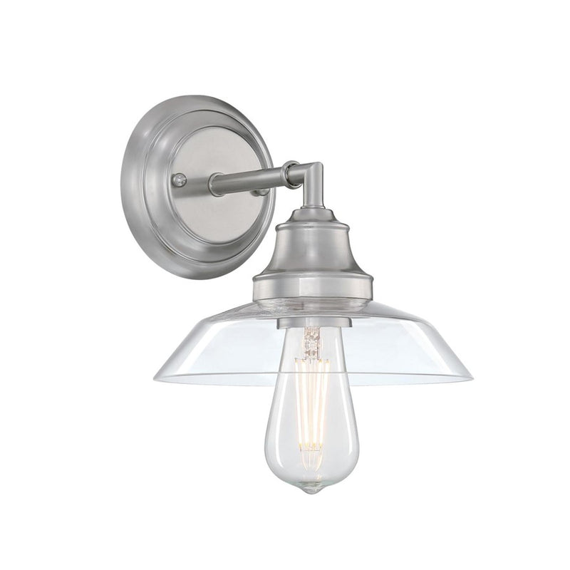 Westinghouse Iron Hill 1-Light Wall Sconce | Vintage Brushed Nickel and Clear Glass | Bathroom & Hallway Accent | 8 x 9.5 x 8 in | Model 6129100