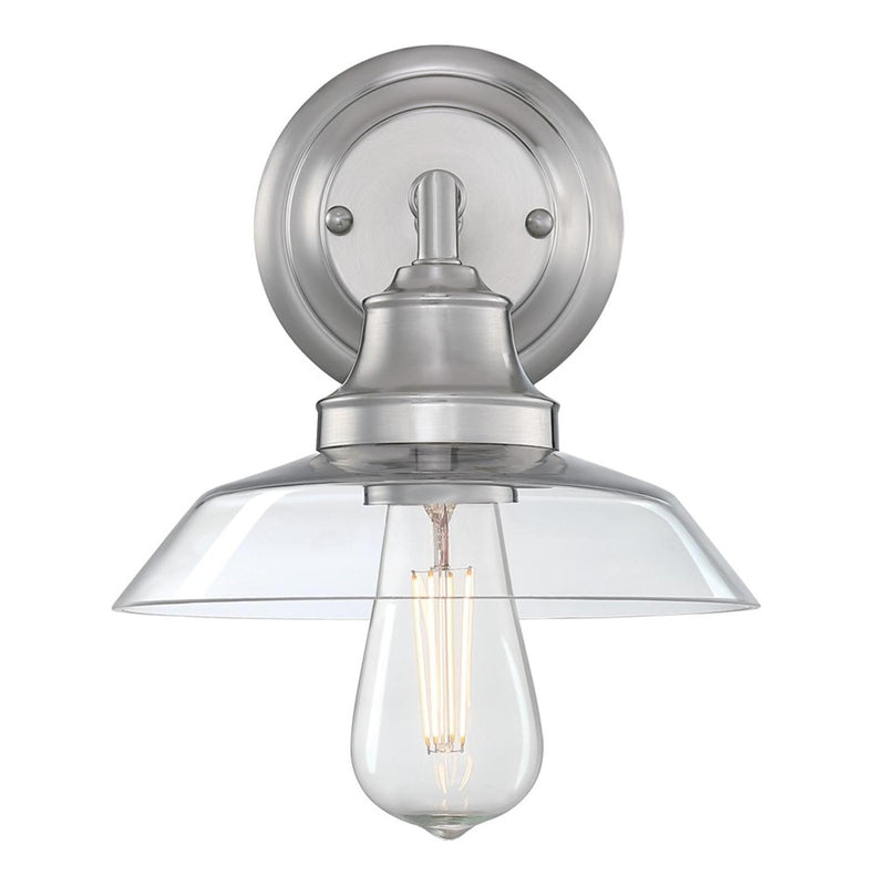 Westinghouse Iron Hill 1-Light Wall Sconce | Vintage Brushed Nickel and Clear Glass | Bathroom & Hallway Accent | 8 x 9.5 x 8 in | Model 6129100