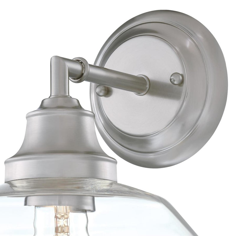 Westinghouse Iron Hill 1-Light Wall Sconce | Vintage Brushed Nickel and Clear Glass | Bathroom & Hallway Accent | 8 x 9.5 x 8 in | Model 6129100