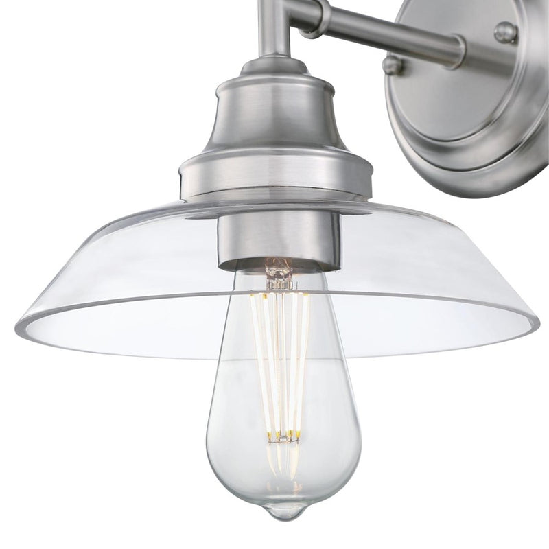 Westinghouse Iron Hill 1-Light Wall Sconce | Vintage Brushed Nickel and Clear Glass | Bathroom & Hallway Accent | 8 x 9.5 x 8 in | Model 6129100