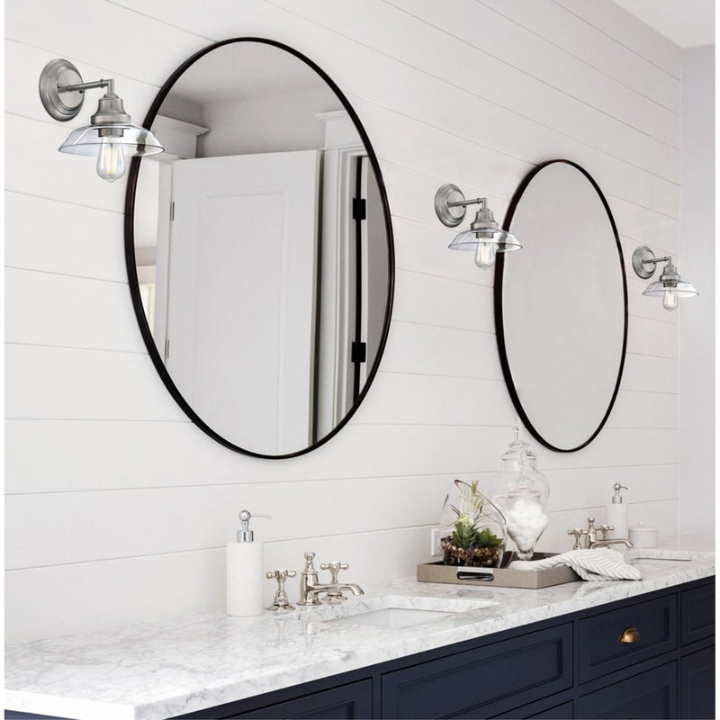 Westinghouse Iron Hill 1-Light Wall Sconce | Vintage Brushed Nickel and Clear Glass | Bathroom & Hallway Accent | 8 x 9.5 x 8 in | Model 6129100