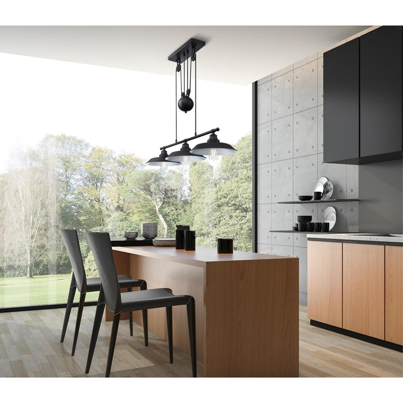 Westinghouse Iron Hill 3 Light Pendant, Matte Black/Metal Shades