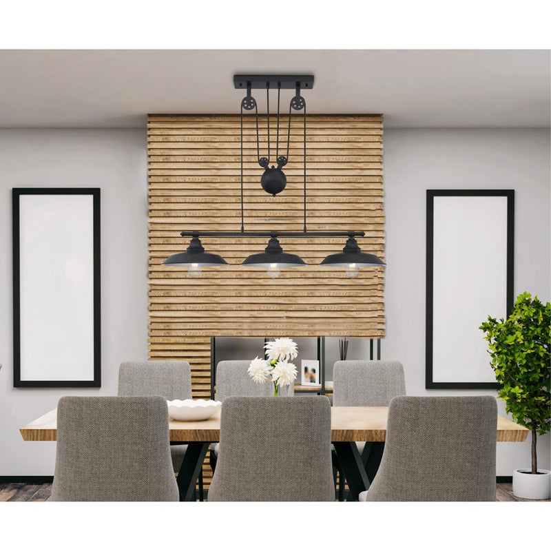 Westinghouse Iron Hill 3 Light Pendant, Matte Black/Metal Shades