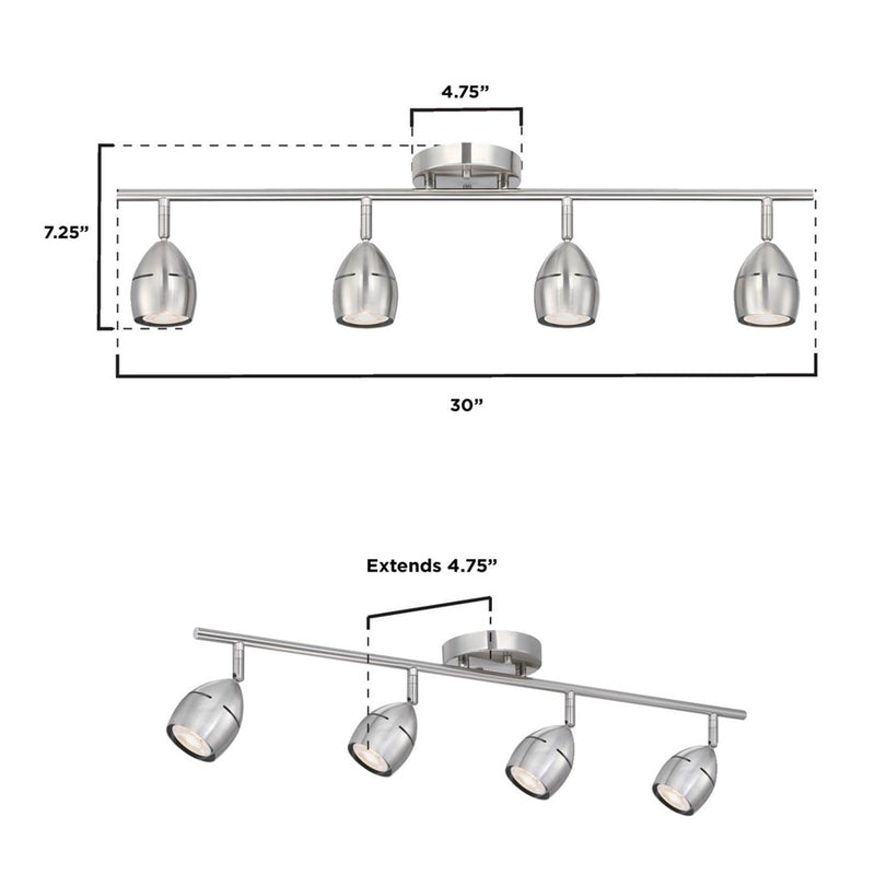 Westinghouse Borgata 30in 4-Light Flush Mount Track Light | Contemporary Brushed Nickel | Kitchen & Living Room Task Light | Model 6129500