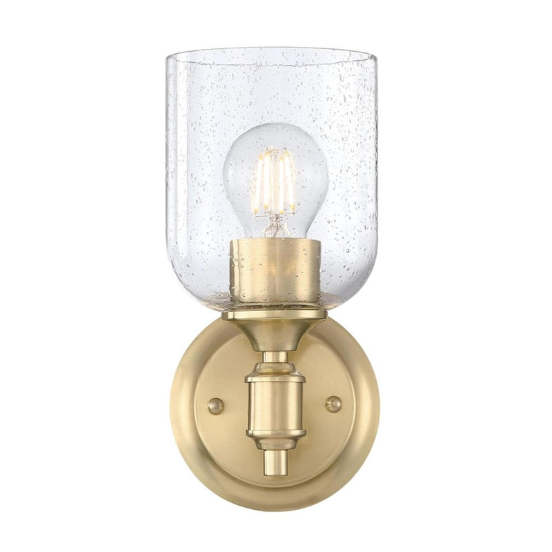 Westinghouse Basset 10in 1-Light Wall Sconce | Champagne Brass and Clear Seeded Glass | Bathroom & Hallway Accent | 5 x 6 x 10 in | Model 6129600