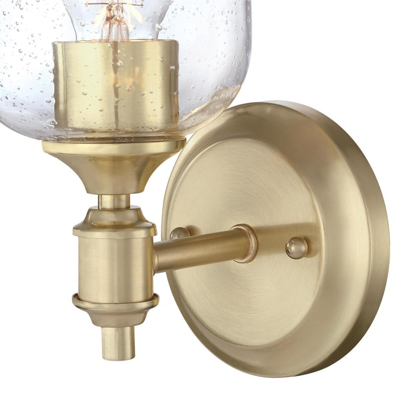 Westinghouse Basset 10in 1-Light Wall Sconce | Champagne Brass and Clear Seeded Glass | Bathroom & Hallway Accent | 5 x 6 x 10 in | Model 6129600