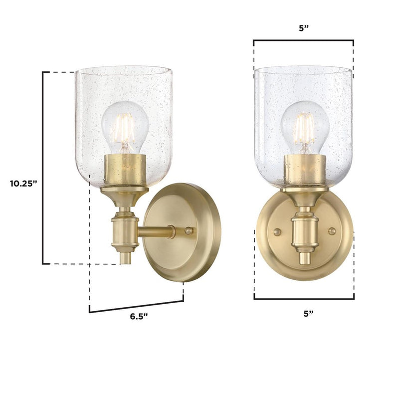Westinghouse Basset 10in 1-Light Wall Sconce | Champagne Brass and Clear Seeded Glass | Bathroom & Hallway Accent | 5 x 6 x 10 in | Model 6129600