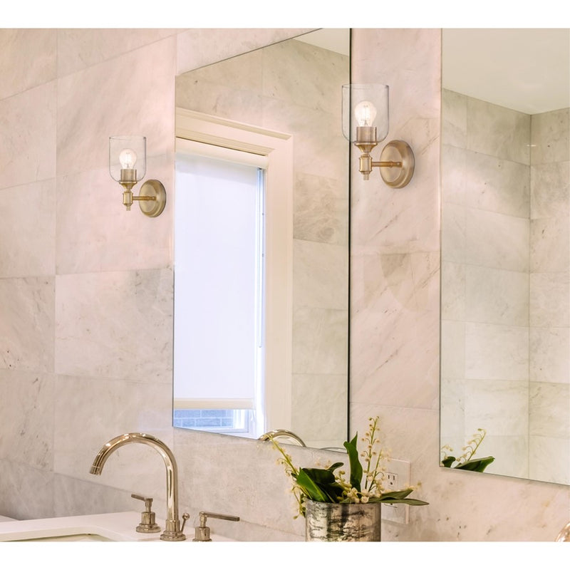 Westinghouse Basset 10in 1-Light Wall Sconce | Champagne Brass and Clear Seeded Glass | Bathroom & Hallway Accent | 5 x 6 x 10 in | Model 6129600