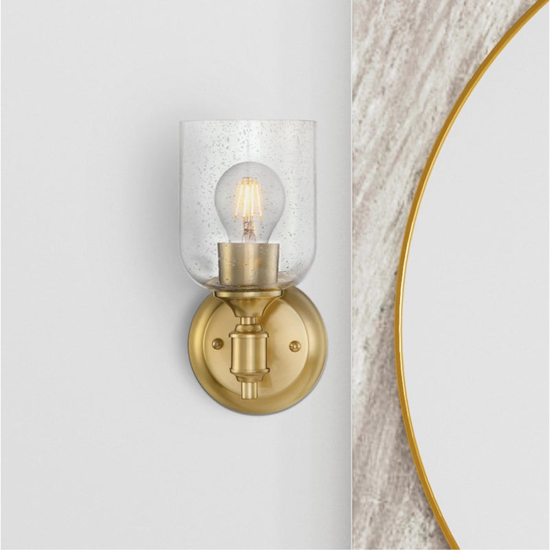 Westinghouse Basset 10in 1-Light Wall Sconce | Champagne Brass and Clear Seeded Glass | Bathroom & Hallway Accent | 5 x 6 x 10 in | Model 6129600
