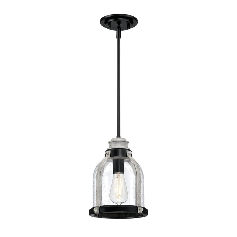 Westinghouse Cindy 11in 1-Light Pendant | Matte Black and Antique Ash with Clear Seeded Glass | Kitchen Island & Dining Room | Model 6129700