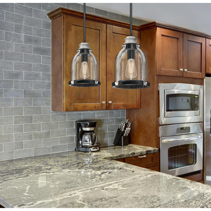 Westinghouse Cindy 1Lt Pendant, Matte Black/Antique Ash/Clear Seeded