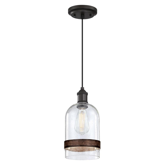 Westinghouse Tarrant 1 Light Pendant, Black-Bronze/Clear Seeded Glass - 6129800