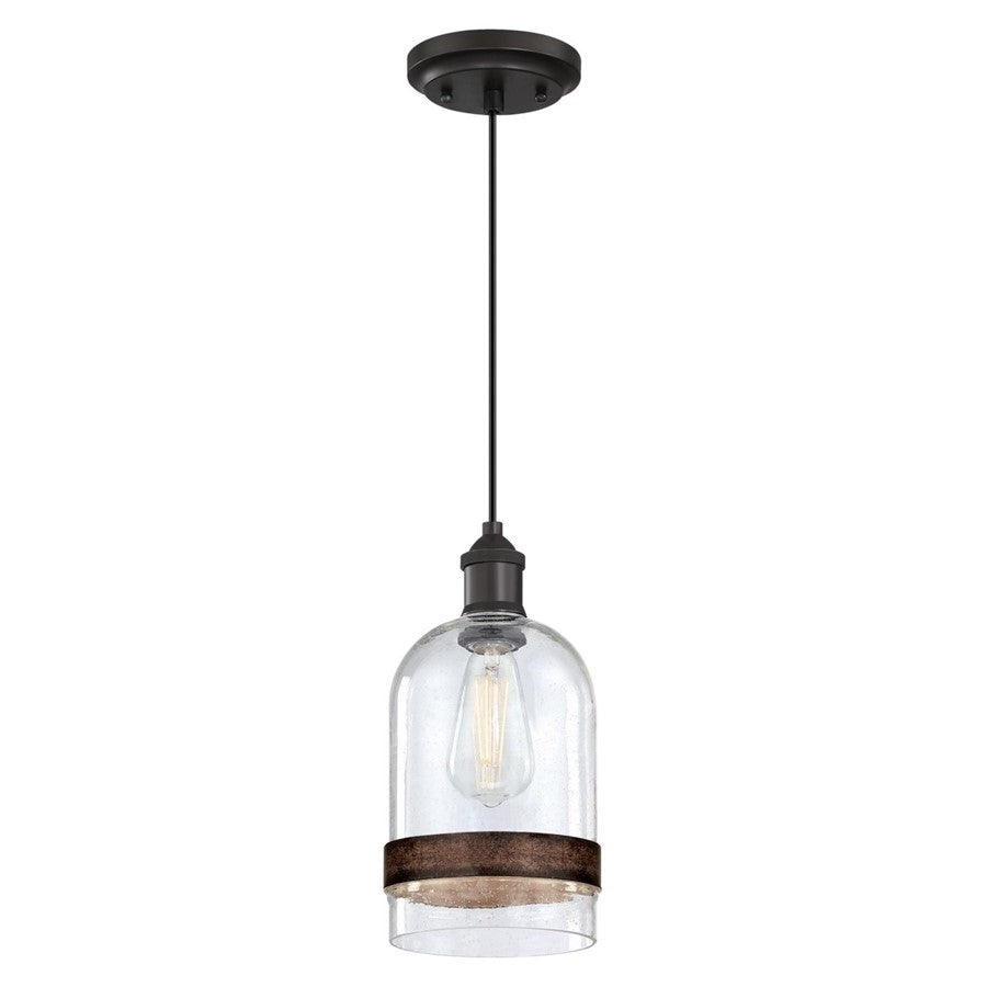 Westinghouse Tarrant 1 Light Pendant, Black-Bronze/Clear Seeded Glass - 6129800