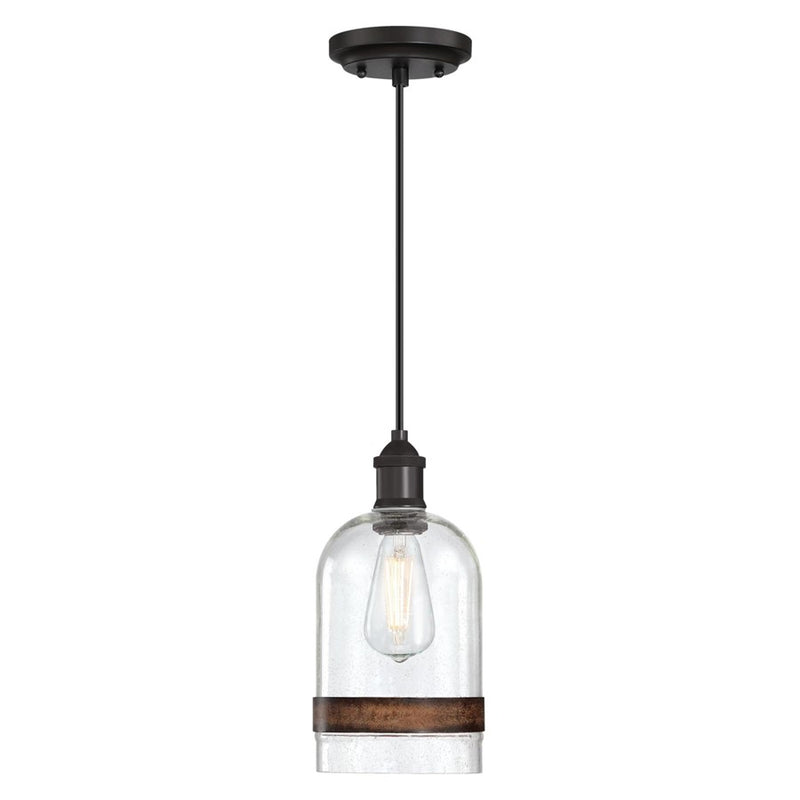 Westinghouse Tarrant 1 Light Pendant, Black-Bronze/Clear Seeded Glass