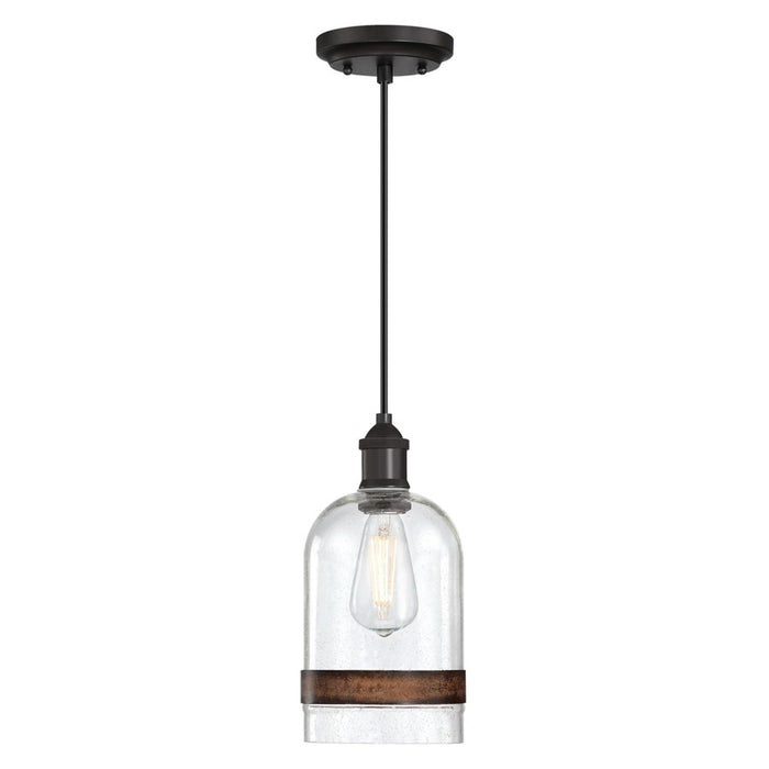 Westinghouse Tarrant 1 Light Pendant, Black-Bronze/Clear Seeded Glass