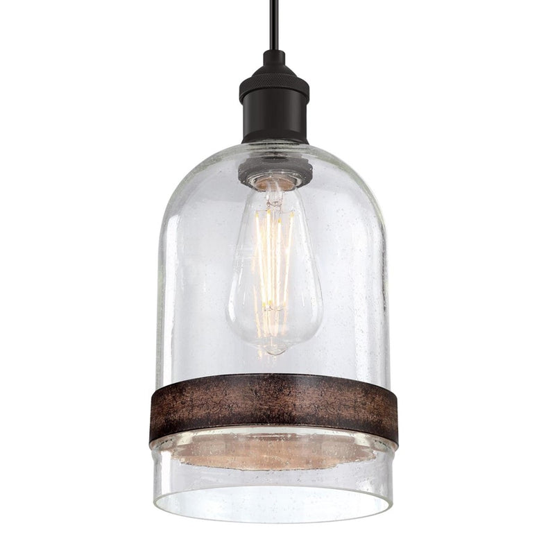 Westinghouse Tarrant 1 Light Pendant, Black-Bronze/Clear Seeded Glass