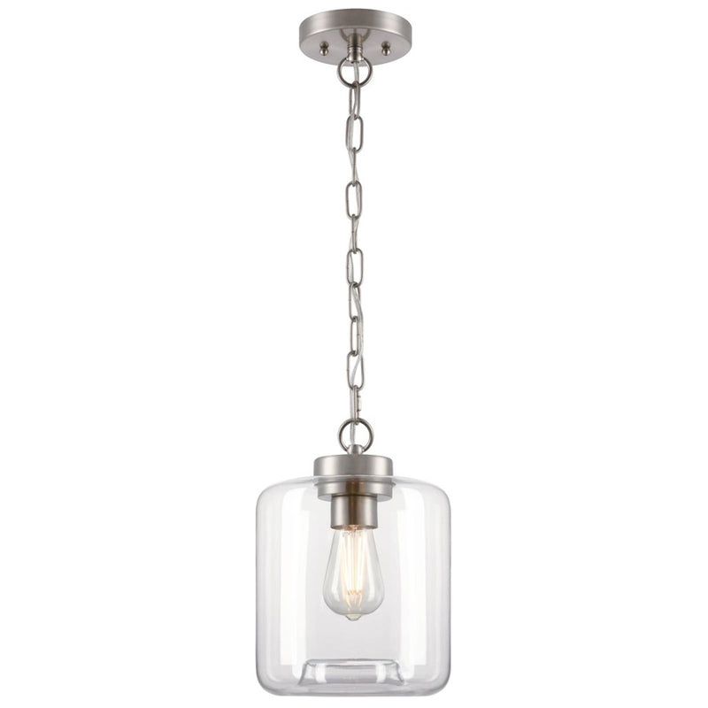 Westinghouse Judd 11in 1-Light Pendant | Brushed Nickel and Clear Glass | Kitchen Island & Dining Room | 8 x 8 x 11 in | Model 6130000