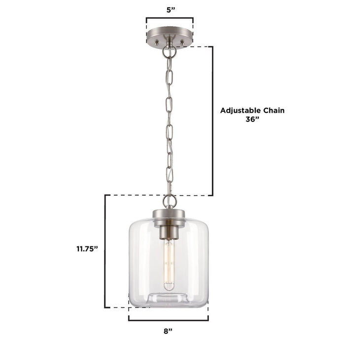 Westinghouse Judd 1 Light Pendant, Brushed Nickel/Clear Glass