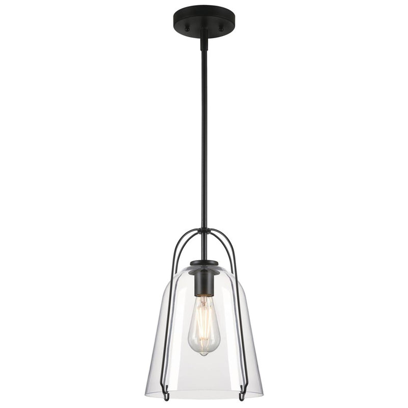 Westinghouse Kewadin 9in 1-Light Pendant | Transitional Matte Black and Clear Glass | Kitchen Island & Dining Room | Model 6130100