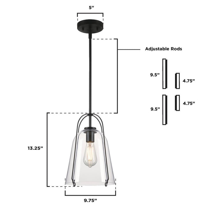 Westinghouse Kewadin 1 Light Pendant, Matte Black/Clear Glass