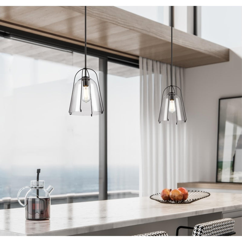 Westinghouse Kewadin 1 Light Pendant, Matte Black/Clear Glass