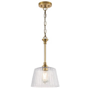 Westinghouse Aggie 1 Light Pendant, Brushed Brass/Clear Ribbed Glass - 6130200