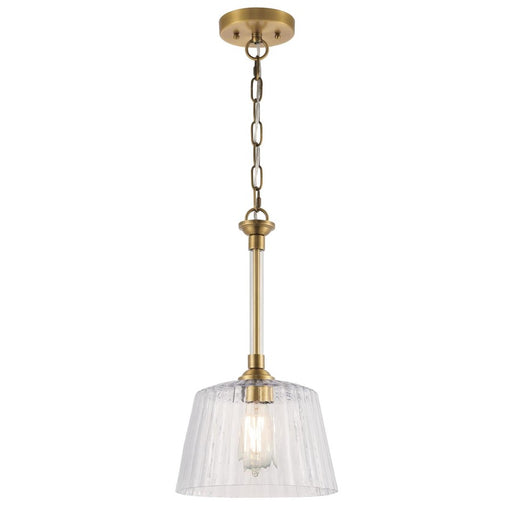 Westinghouse Aggie 1 Light Pendant, Brushed Brass/Clear Ribbed Glass - 6130200