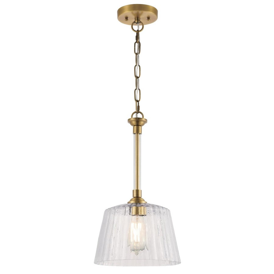 Westinghouse Aggie 1 Light Pendant, Brushed Brass/Clear Ribbed Glass - 6130200