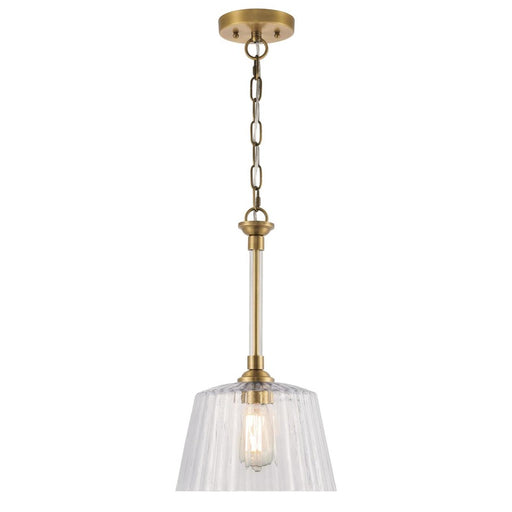 Westinghouse Aggie 1 Light Pendant, Brushed Brass/Clear Ribbed Glass