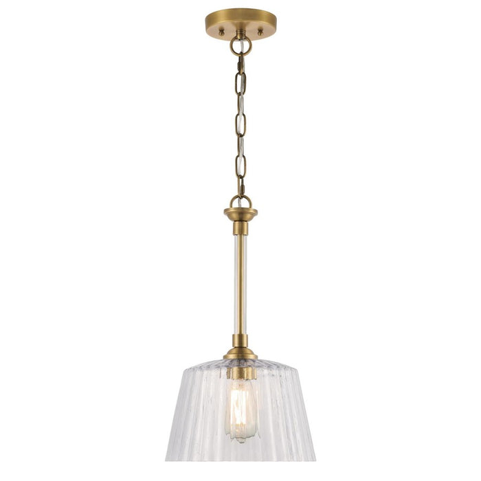 Westinghouse Aggie 1 Light Pendant, Brushed Brass/Clear Ribbed Glass