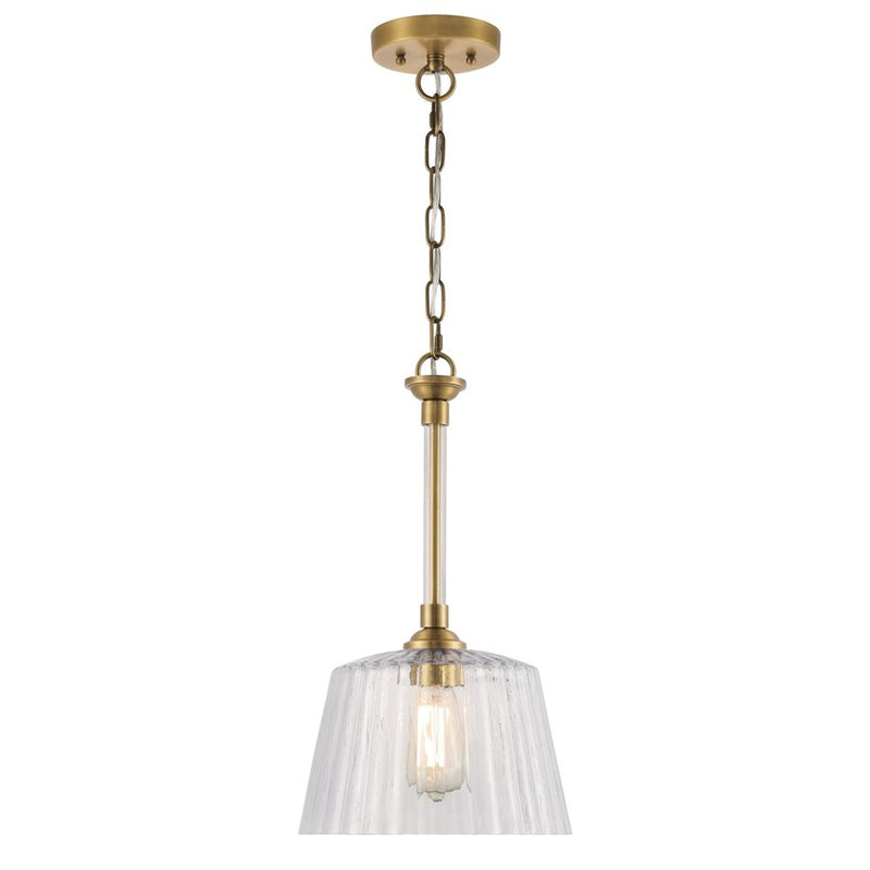 Westinghouse Aggie 10in 1-Light Pendant | Mid-Century Brushed Brass and Clear Ribbed Glass | Kitchen Island & Dining Room | Model 6130200