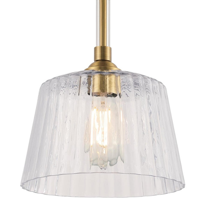 Westinghouse Aggie 1 Light Pendant, Brushed Brass/Clear Ribbed Glass