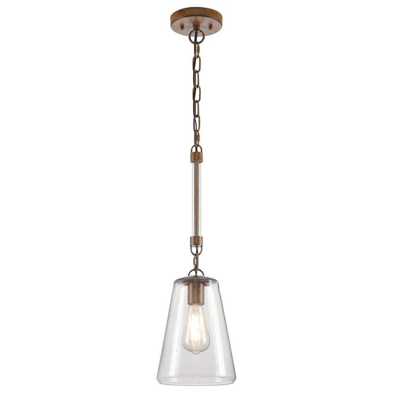 Westinghouse Biloxi 7in 1-Light Mini Pendant | Farmhouse Barnwood and Clear Seeded Glass | Kitchen Island & Dining Room | Model 6130400