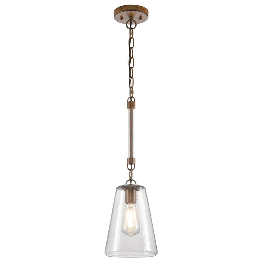Westinghouse Biloxi 1 Light Pendant, Barnwood/Clear Seeded Glass - 6130400