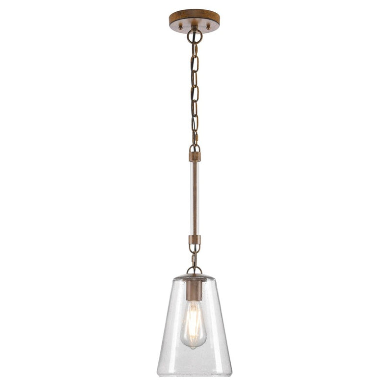 Westinghouse Biloxi 1 Light Pendant, Barnwood/Clear Seeded Glass