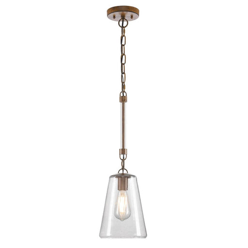 Westinghouse Biloxi 1 Light Pendant, Barnwood/Clear Seeded Glass