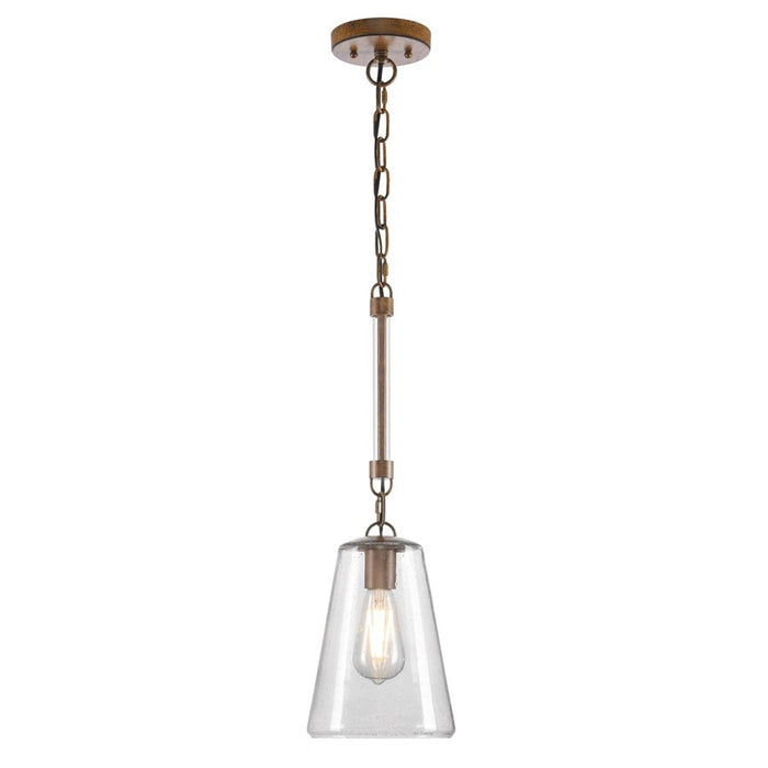 Westinghouse Biloxi 1 Light Pendant, Barnwood/Clear Seeded Glass