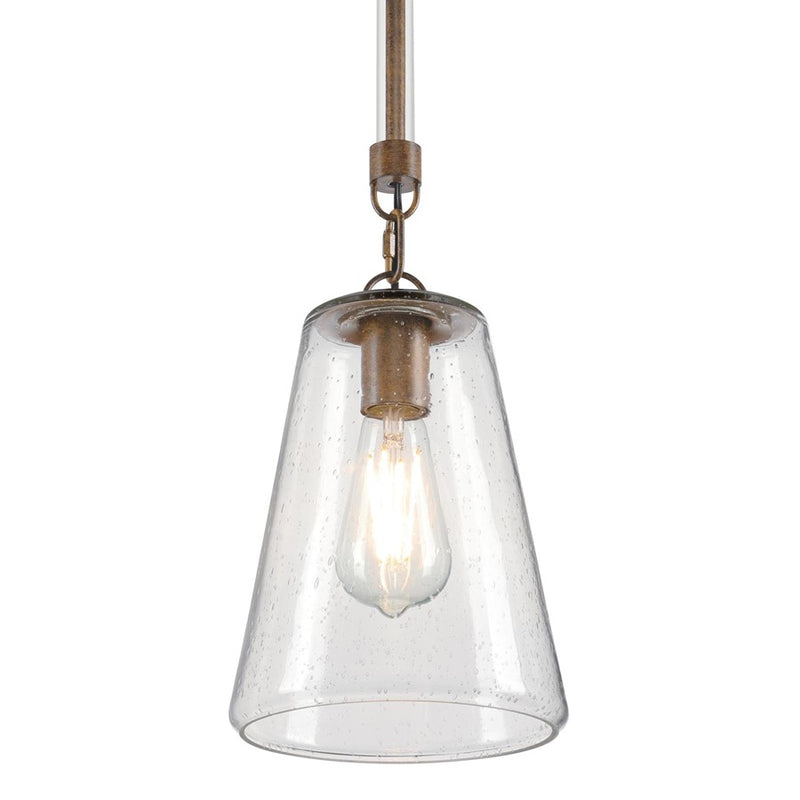 Westinghouse Biloxi 1 Light Pendant, Barnwood/Clear Seeded Glass