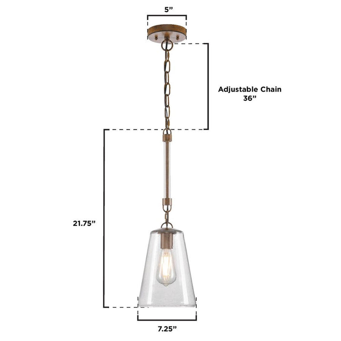Westinghouse Biloxi 1 Light Pendant, Barnwood/Clear Seeded Glass