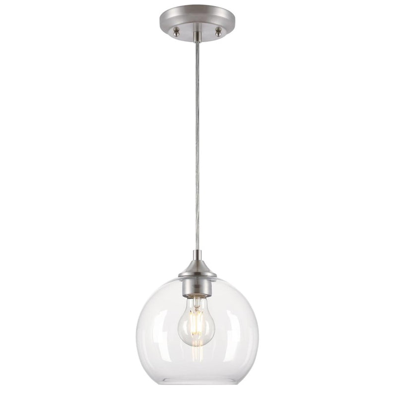 Westinghouse Tatze 7in 1-Light Mini Pendant | Contemporary Brushed Nickel and Clear Glass | Kitchen Island & Dining Room | Model 6130500