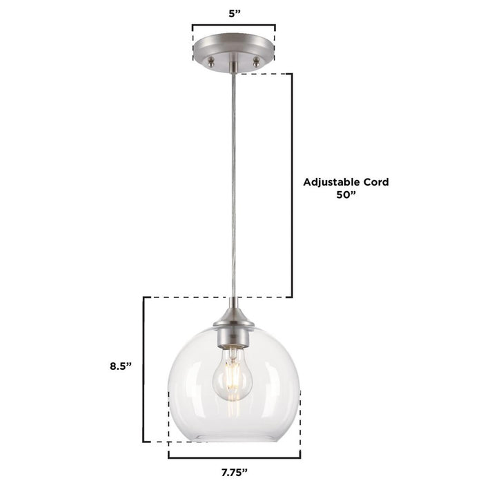 Westinghouse Tatze 1 Light Pendant, Brushed Nickel/Clear Glass