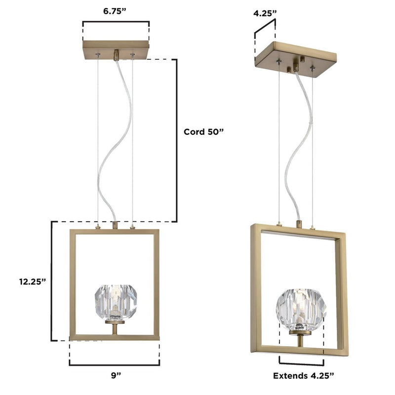 Westinghouse Zoa 9in 1-Light Pendant | Contemporary Brushed Brass and Crystal Glass | Kitchen Island & Dining Room | 9 x 4 x 12 in | Model 6130900