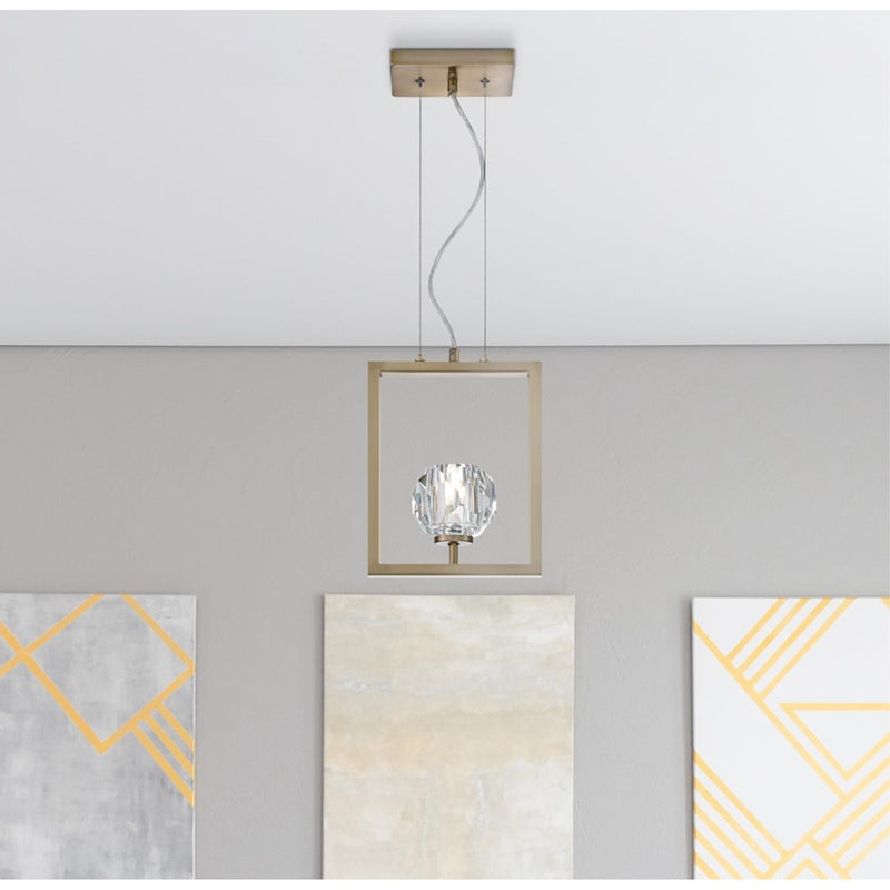 Westinghouse Zoa 1 Light Pendant, Brushed Brass/Crystal Glass