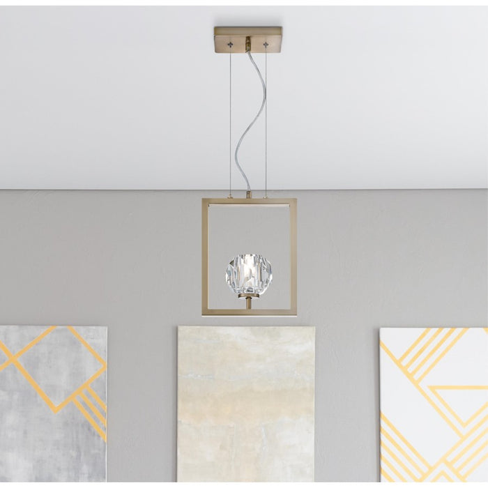 Westinghouse Zoa 1 Light Pendant, Brushed Brass/Crystal Glass