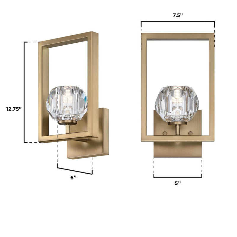 Westinghouse Zoa 7in 1-Light Wall Sconce | Contemporary Brushed Brass and Crystal Glass | Hallway & Bathroom | 7 x 6 x 12 in | Model 6131000