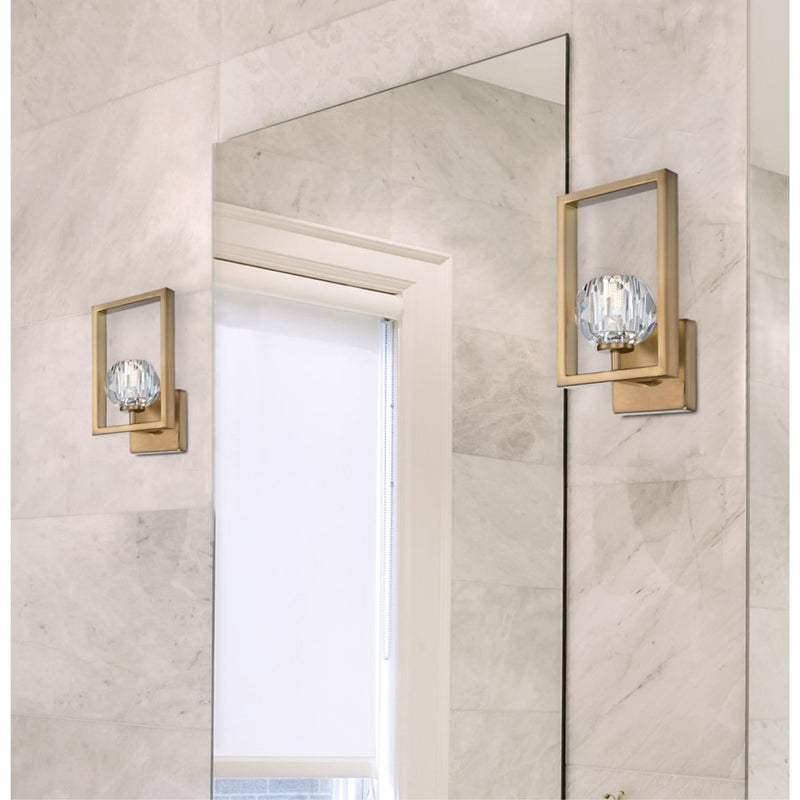 Westinghouse Zoa 7in 1-Light Wall Sconce | Contemporary Brushed Brass and Crystal Glass | Hallway & Bathroom | 7 x 6 x 12 in | Model 6131000